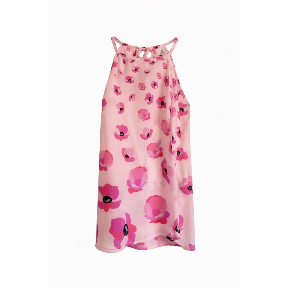 Cabi Floating Poppies Halter Blouse Medium Pink Floral Resort Dopamine Preppy